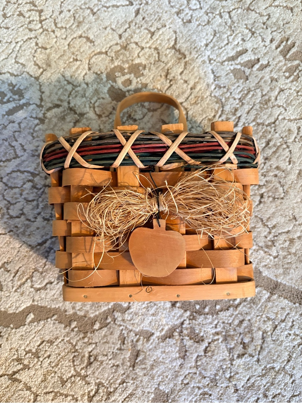 Woven Apple Accent Handbag in Natural Tan